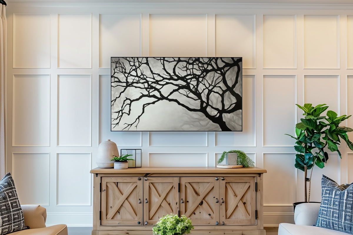 Silhouette of Branches Play black and white botanical Frame TV art
