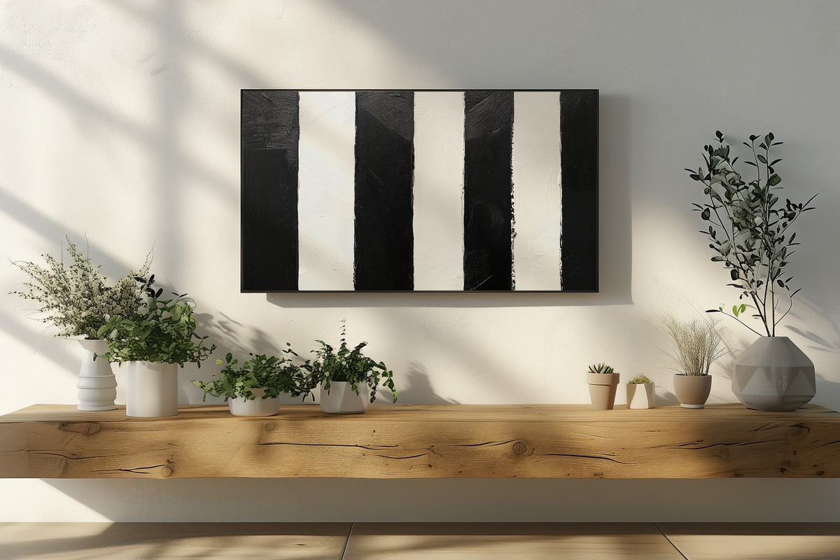 Striped Monochrome Drama Neutral Frame TV Art