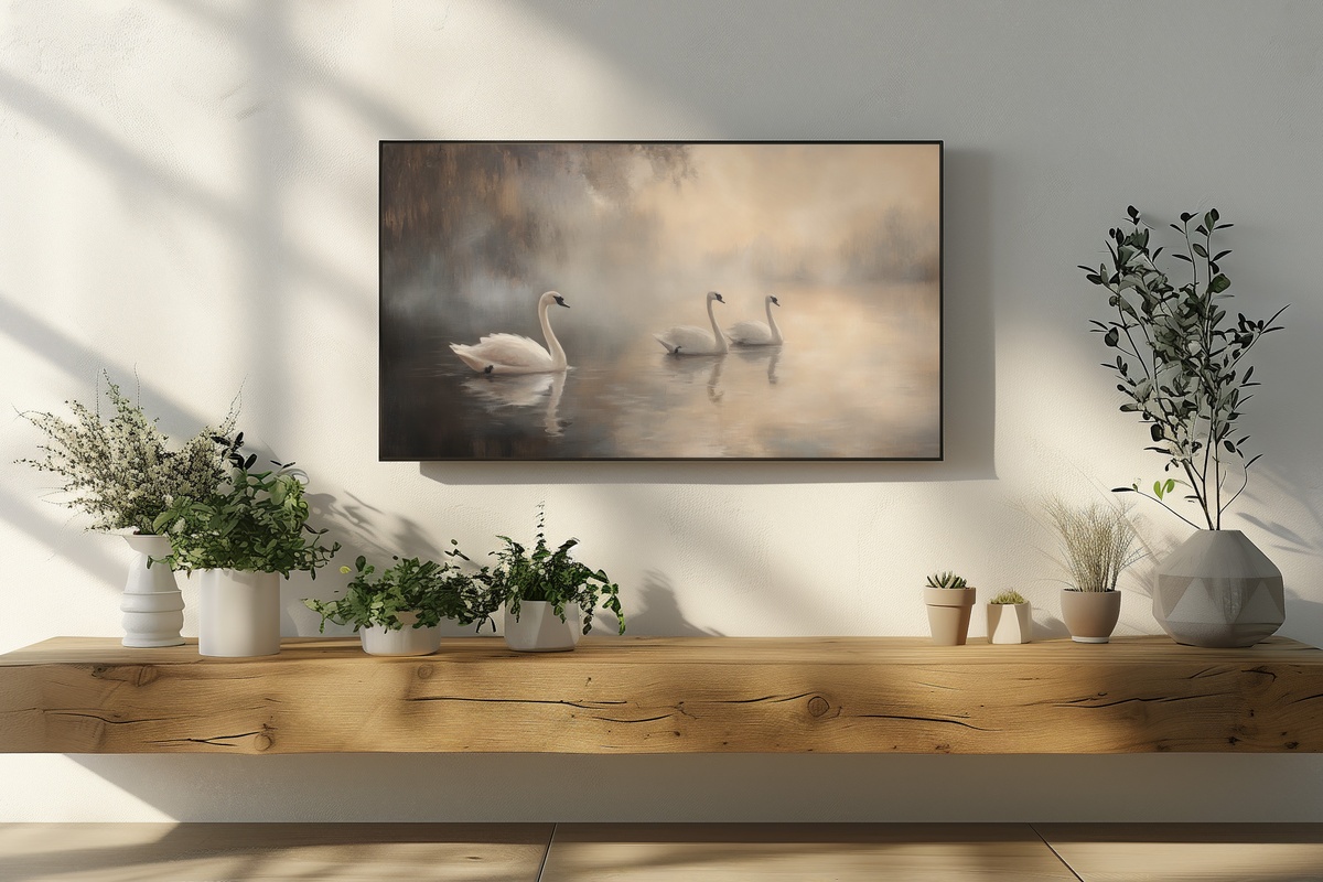Misty Waters Swan Ballet Vintage Frame TV Art