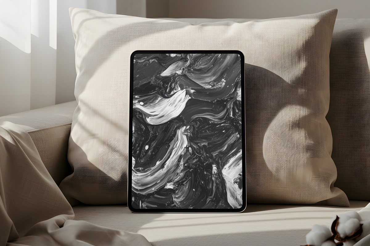 Dynamic Brushstroke Energy Black and White iPad Wallpaper