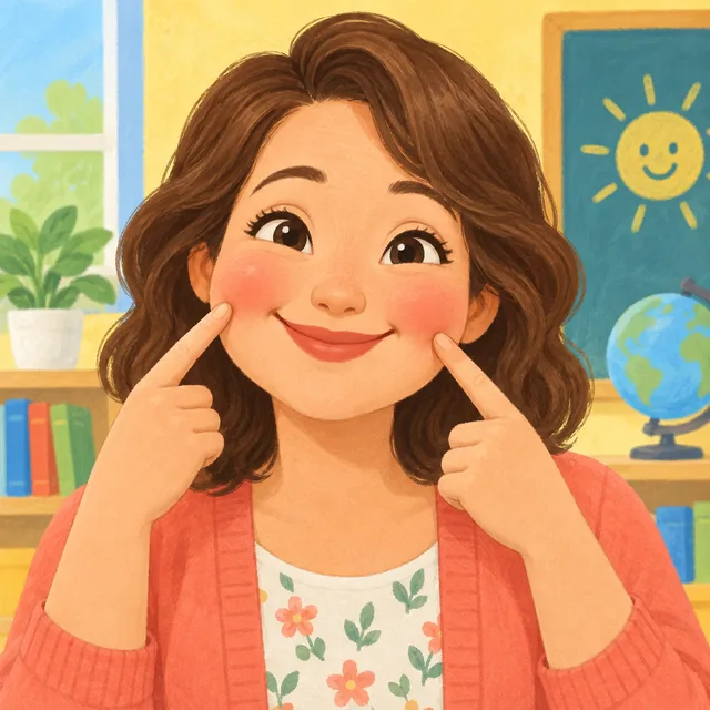 Scene: She has round cheeks.