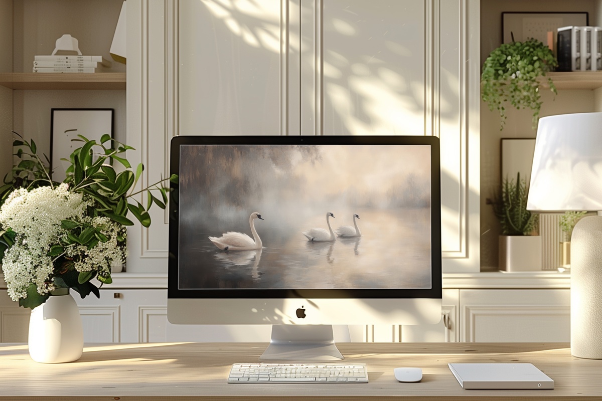 Misty Waters Swan Ballet Vintage Desktop Wallpaper