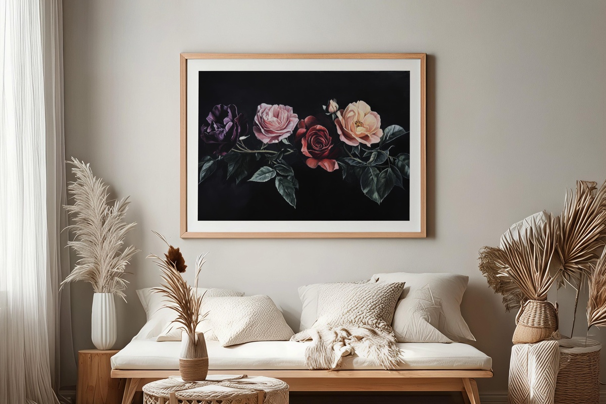 Velvet Rose Silhouette Floral Printable Wall Art