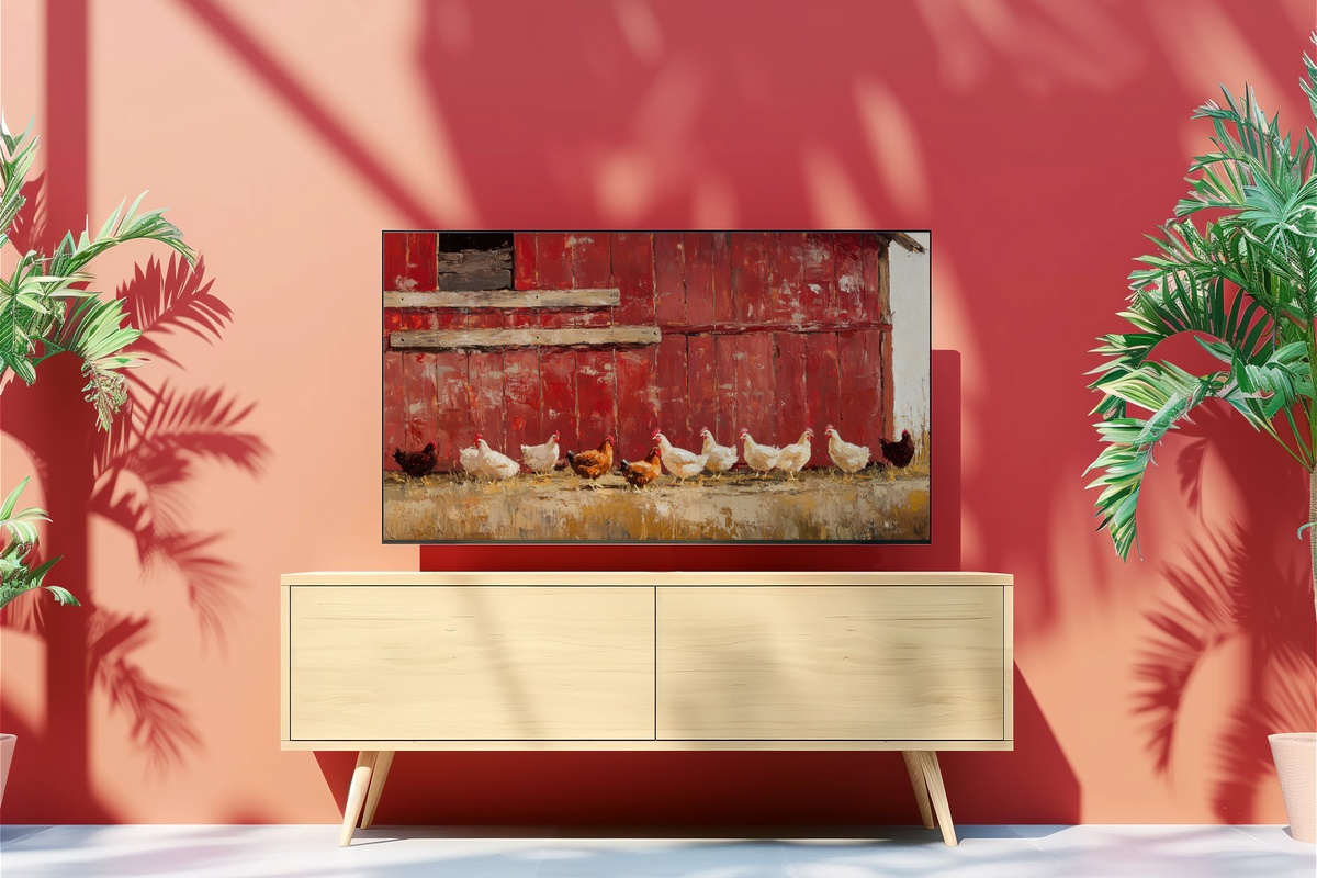 Barnside Chicken Parade Farmhouse Frame TV Art