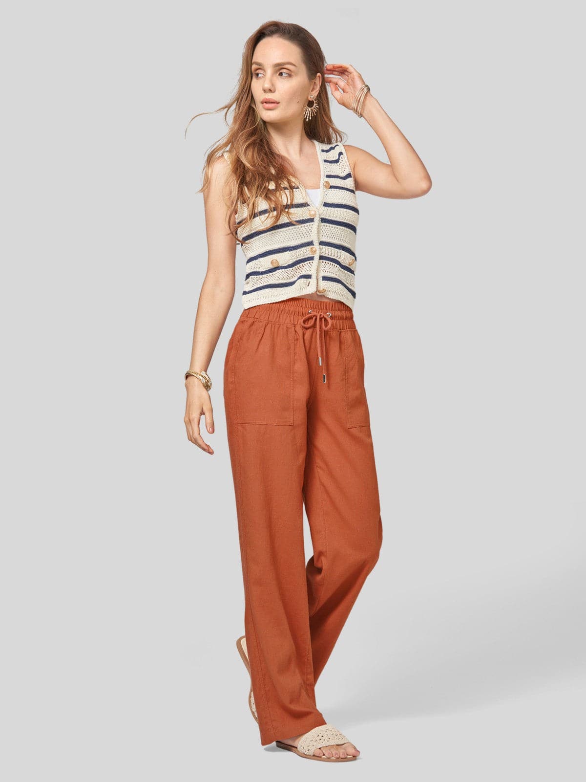Lavisa - Women's Cotton Linen Wide Leg Drawstring Pants
