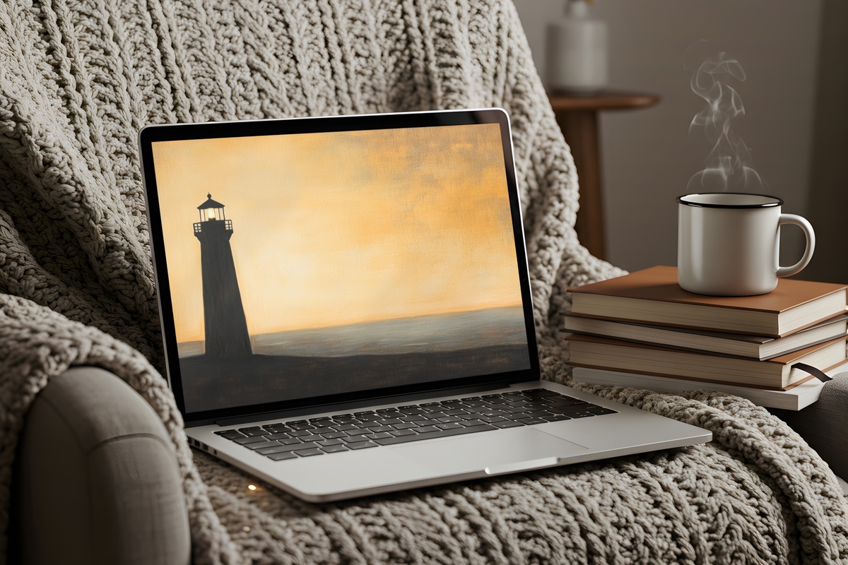 Lighthouse Beacon Silhouette Desktop Wallpaper - lighthouse silhouette against soft atmospheric sky