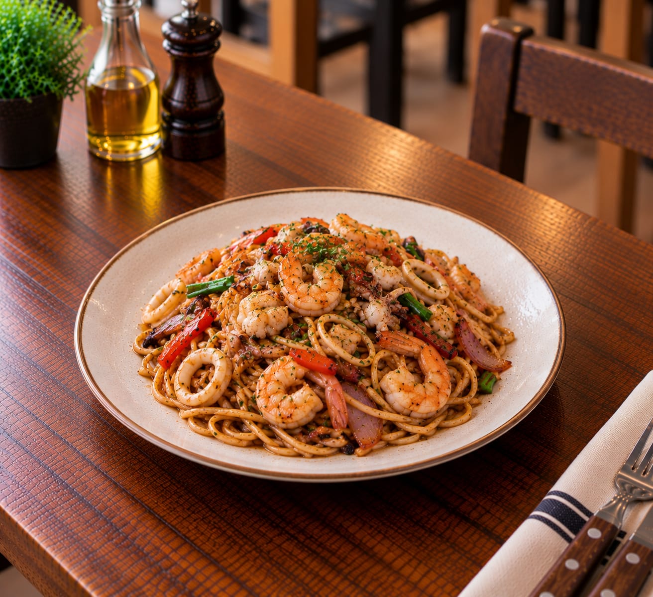 Tallarín Saltado Mariscos