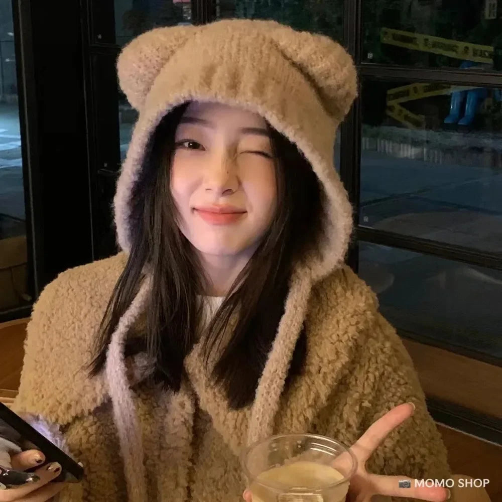 Lavisa - Cute Bear Ear Winter Hat Hooded Beanie
