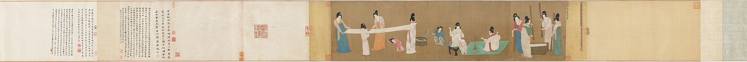 Court Ladies Preparing Newly Woven Silk, attributed to Emperor Huizong after Zhang Xuan. Song dynasty. Museum of Fine Arts, Boston.