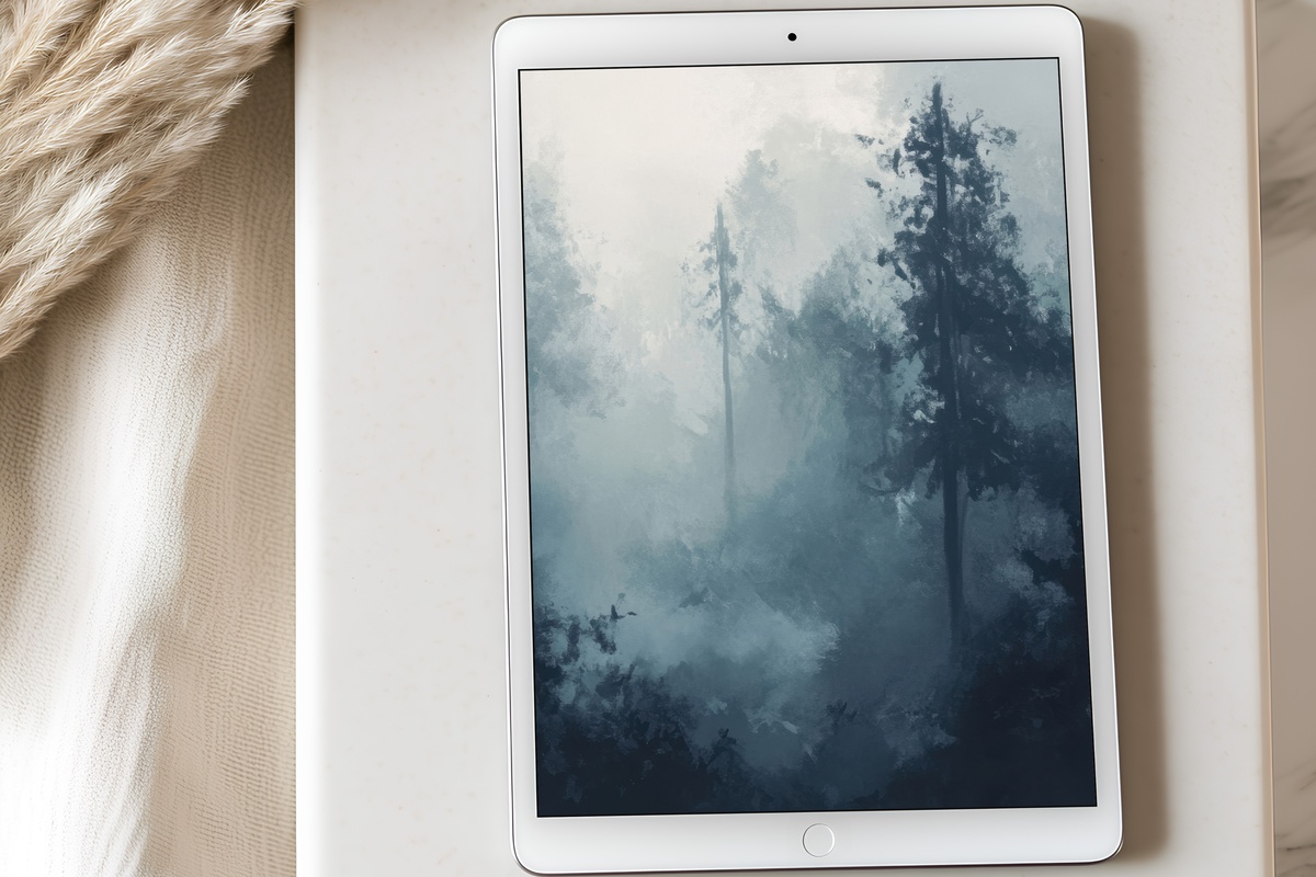 Misty Forest Whisper iPad Wallpaper - calm indigo forest landscape