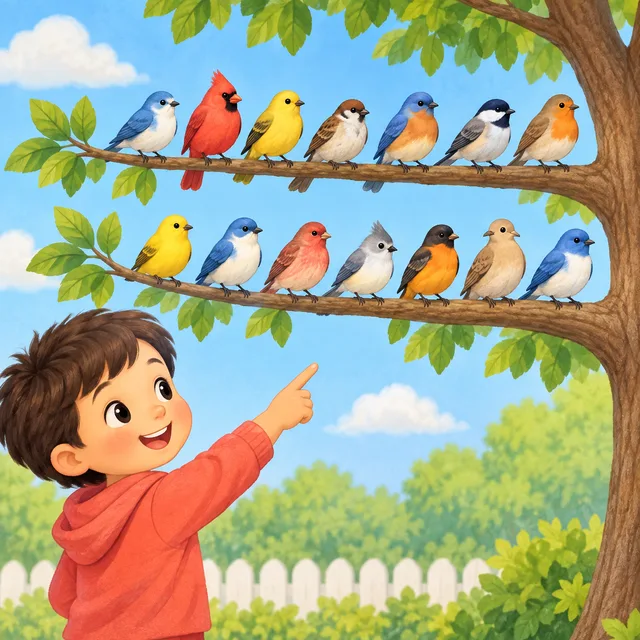 Scene: I count fourteen birds.
