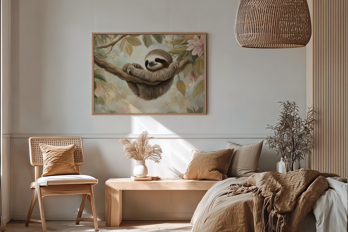 Tranquil Sloth in Daydream Repose Nursery Printable Wall Art with serene baby sloth