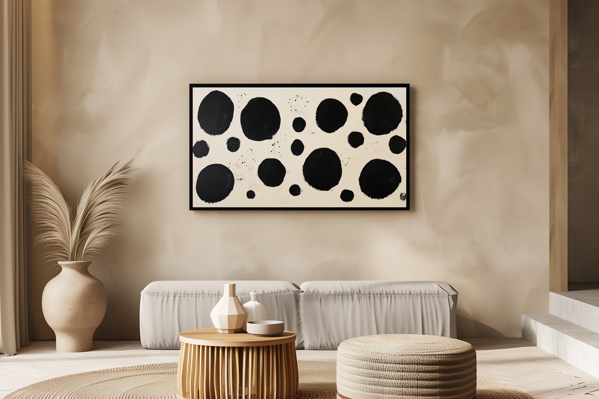 Minimalist Dot Composition Frame TV Art — black dots arranged in deliberate spacing on a white field
