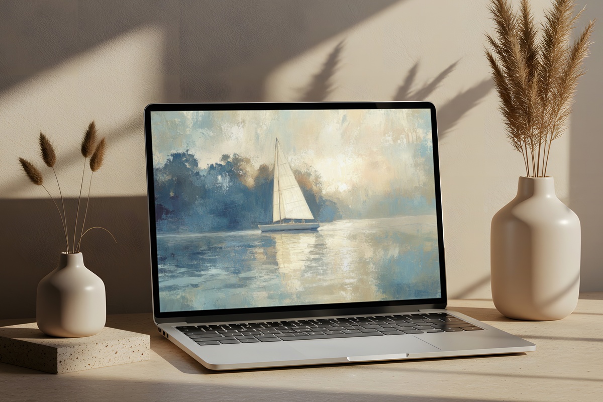 Serene Sailboat Tranquility Coastal Desktop Wallpaper