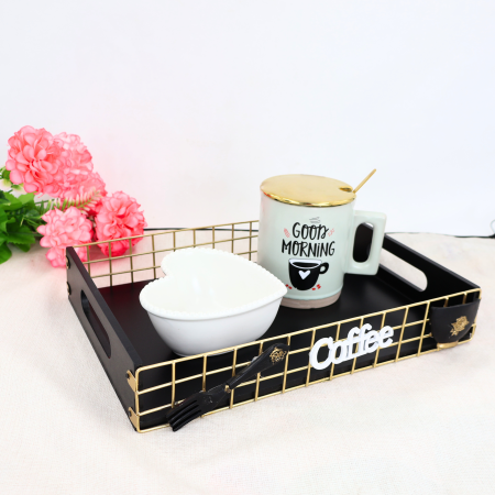 Bandeja decorativa 20x30cm, metal/madera