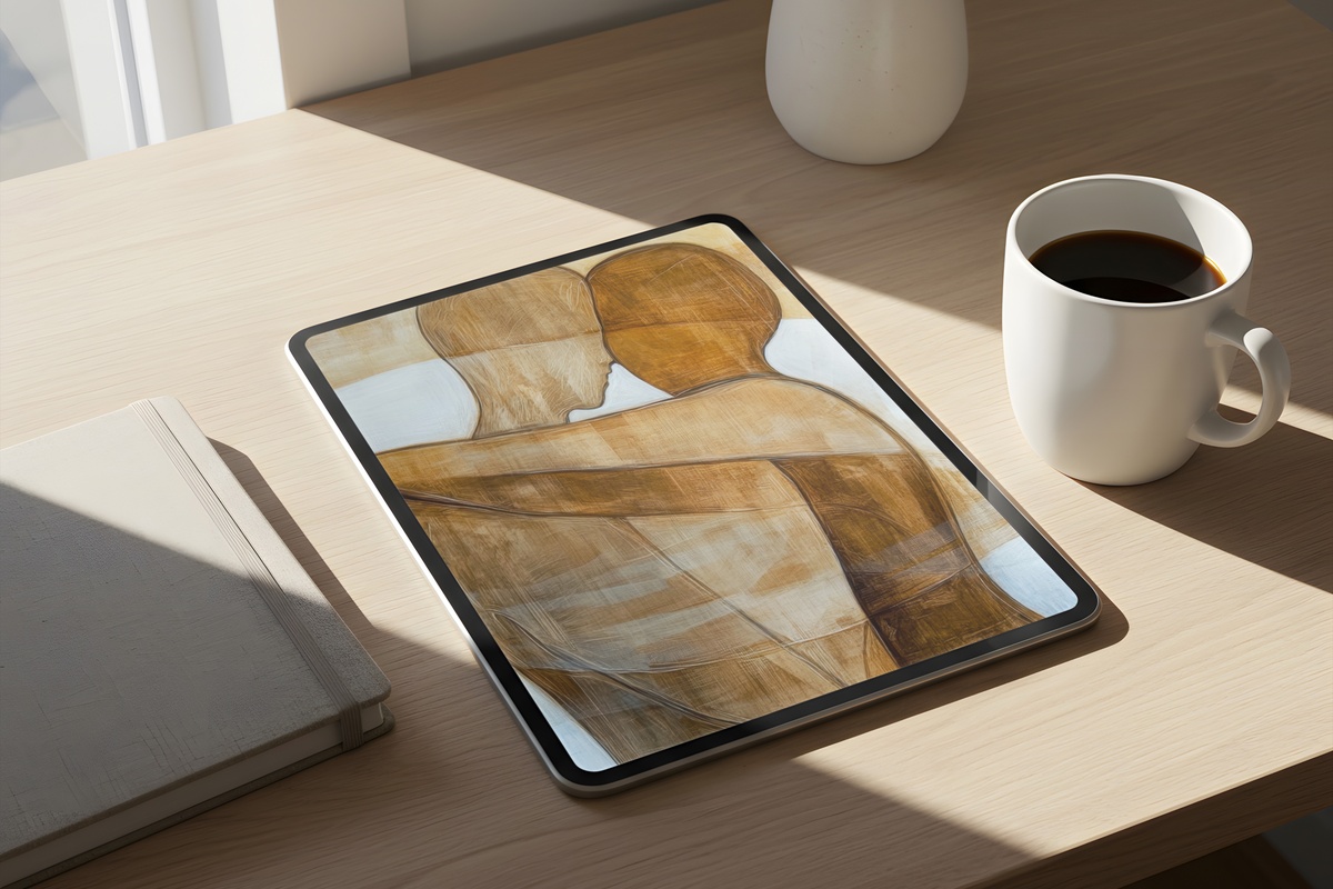 Minimalist Human Harmony iPad Wallpaper in soft earthy tones