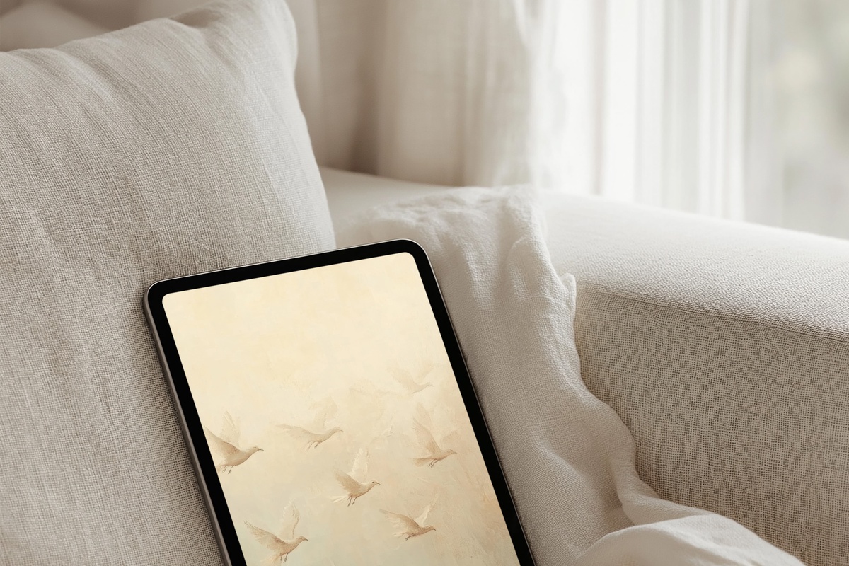Birds in Twilight Hues Vintage iPad Wallpaper - muted dusk tones with bird silhouettes