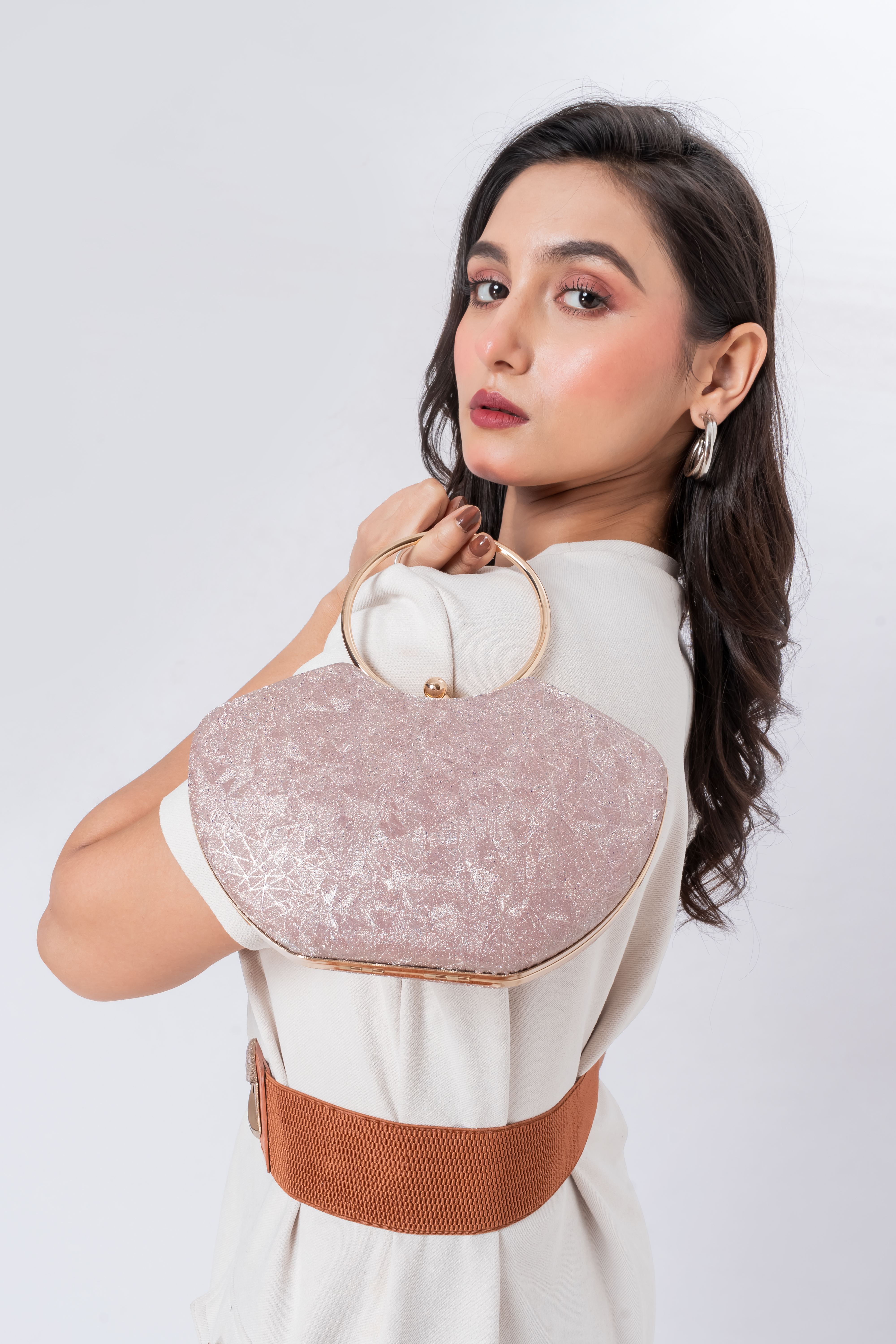 Zeenin Women’s Party Clutch Handbag with Metal Handle & Chain Strap | Elegant Evening Purse