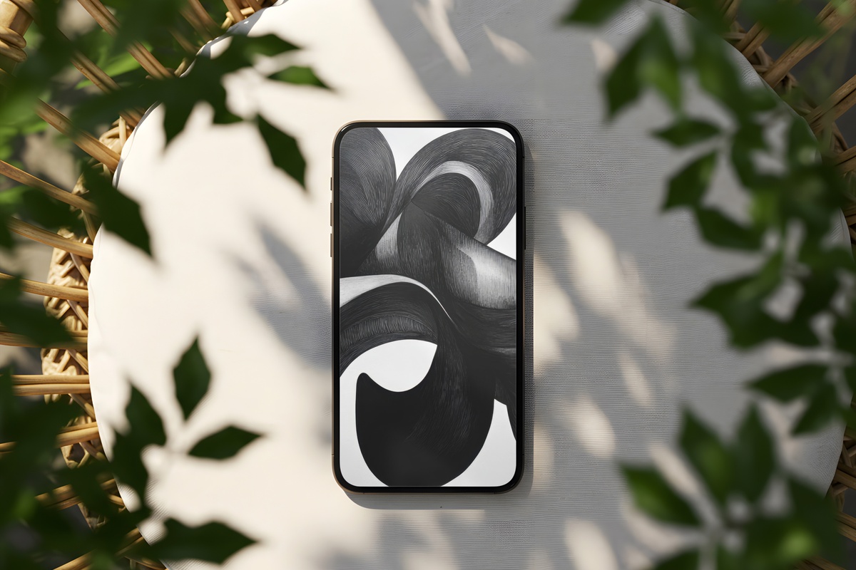 Monochrome Inked Whimsy black and white iPhone wallpaper with delicate illustrated motifs