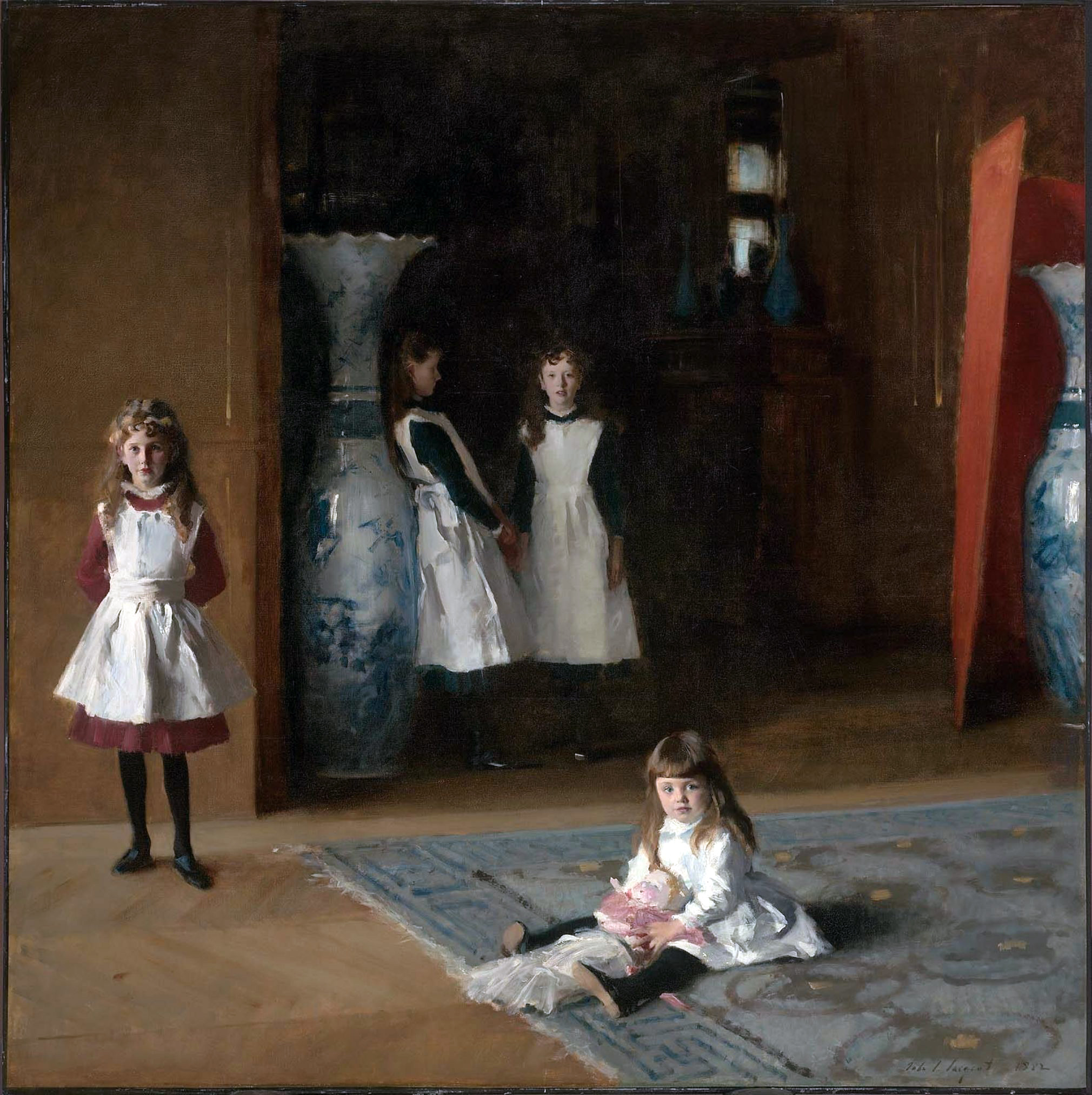 John Singer Sargent, The Daughters of Edward Darley Boit, 1882. Museum of Fine Arts, Boston. The painting Sargent showed at the 1883 Salon to good reviews — the year before Madame X destroyed his Paris career.