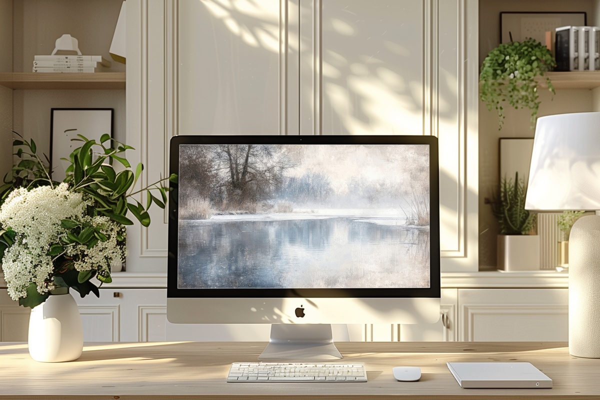 Frozen Lake's Tranquil Tale Desktop Wallpaper
