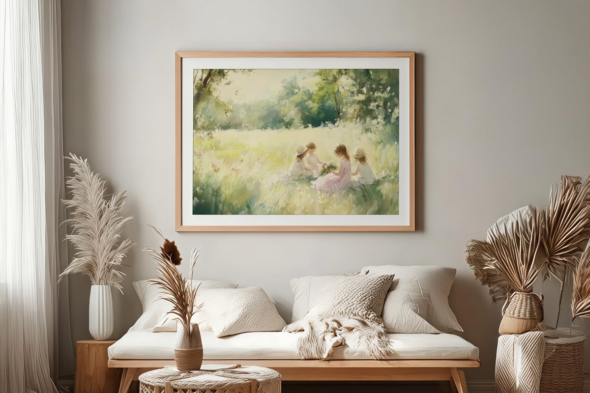 Playful Summer Reverie Summer Printable Wall Art — children playing in a sunlit field