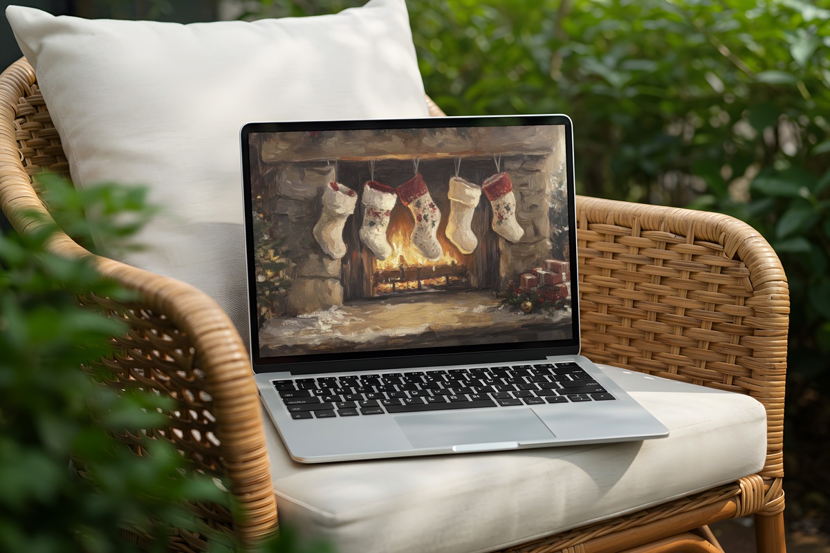 Festive Fireside Stockings Christmas Desktop Wallpaper