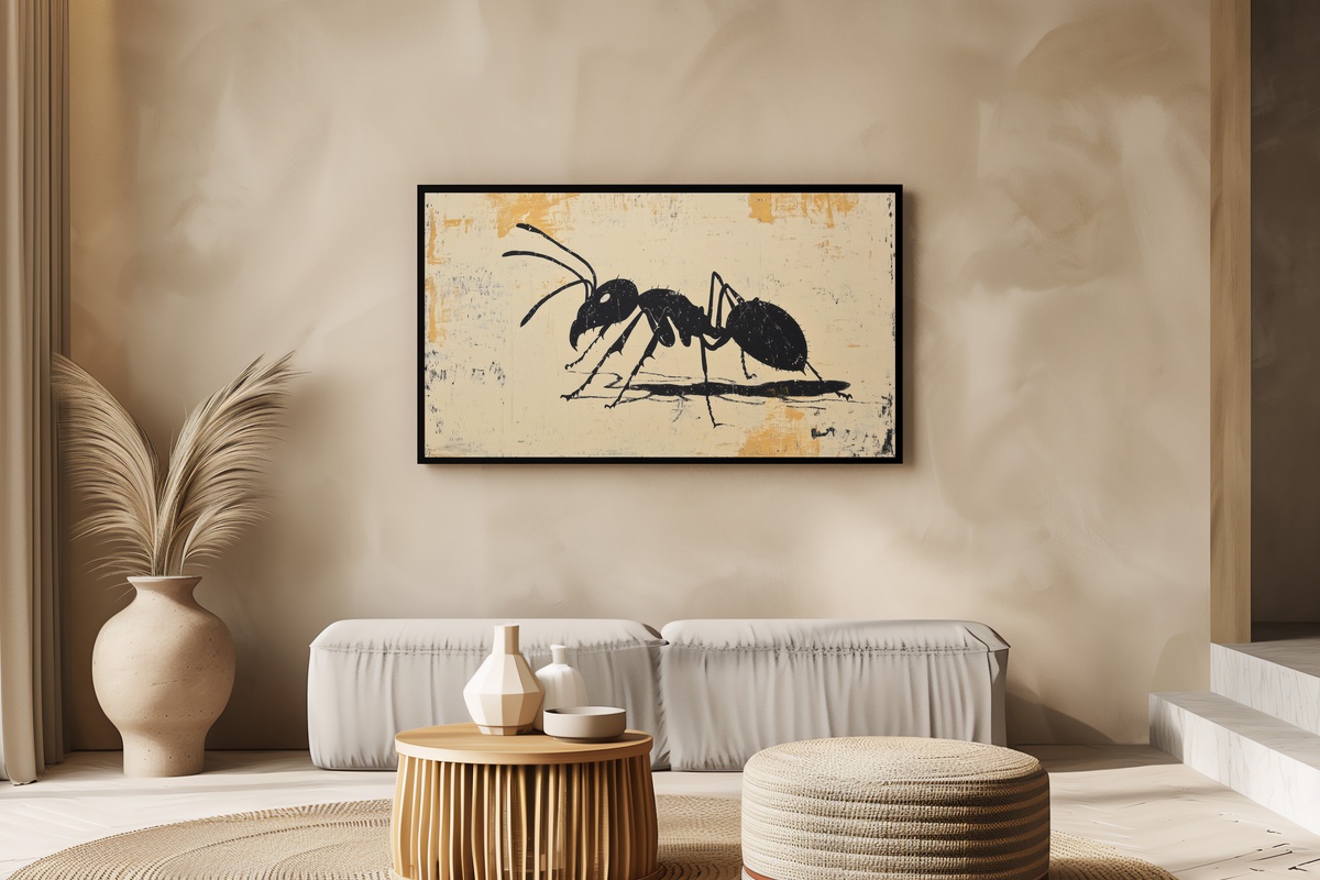 Ant Silhouette Essence Frame TV Art - a single ant rendered in clean minimalist silhouette