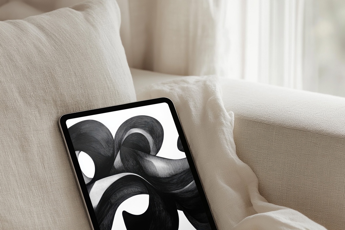 Monochrome Inked Whimsy Black and White iPad Wallpaper