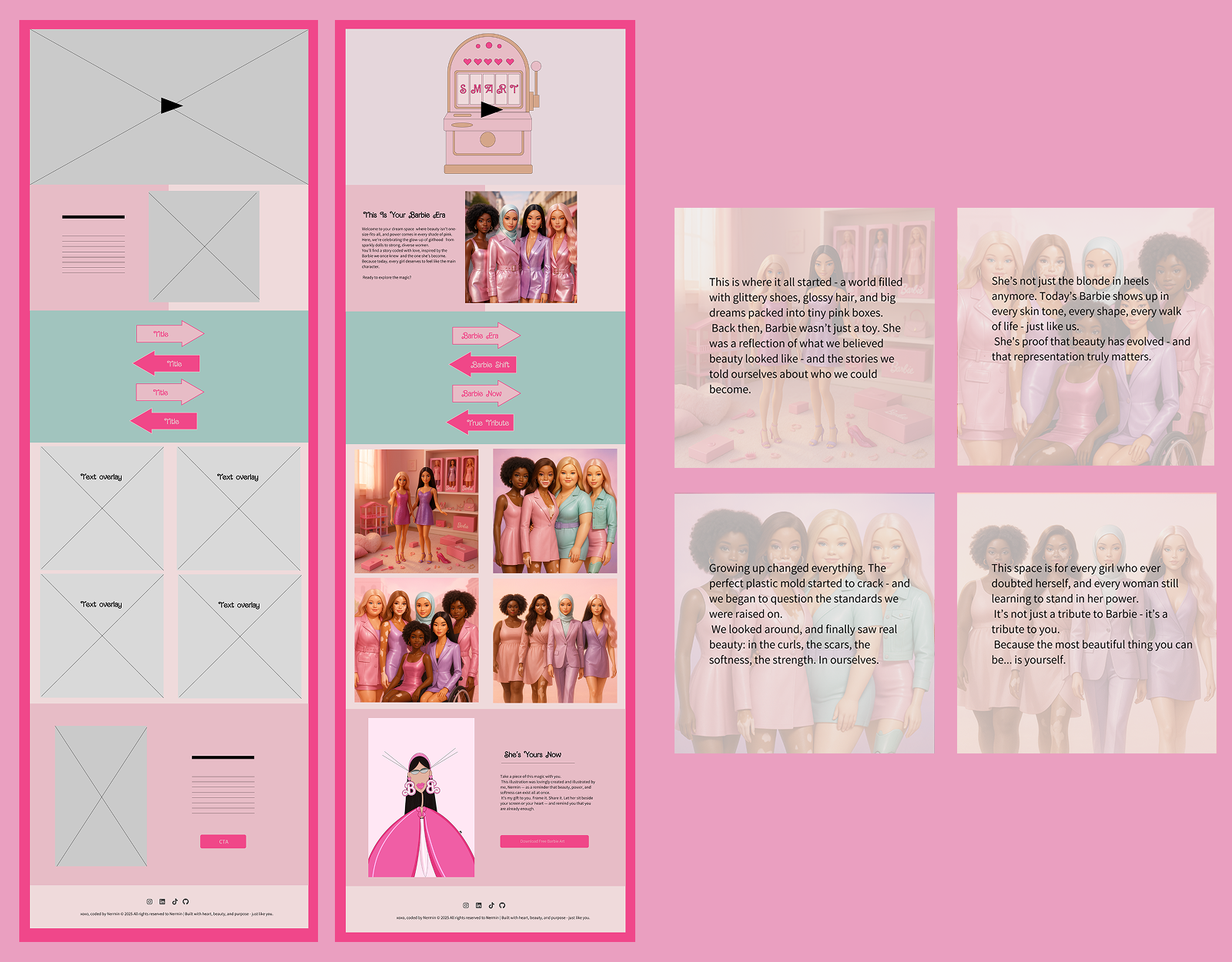 Custom Barbie illustration process showing style development and character design