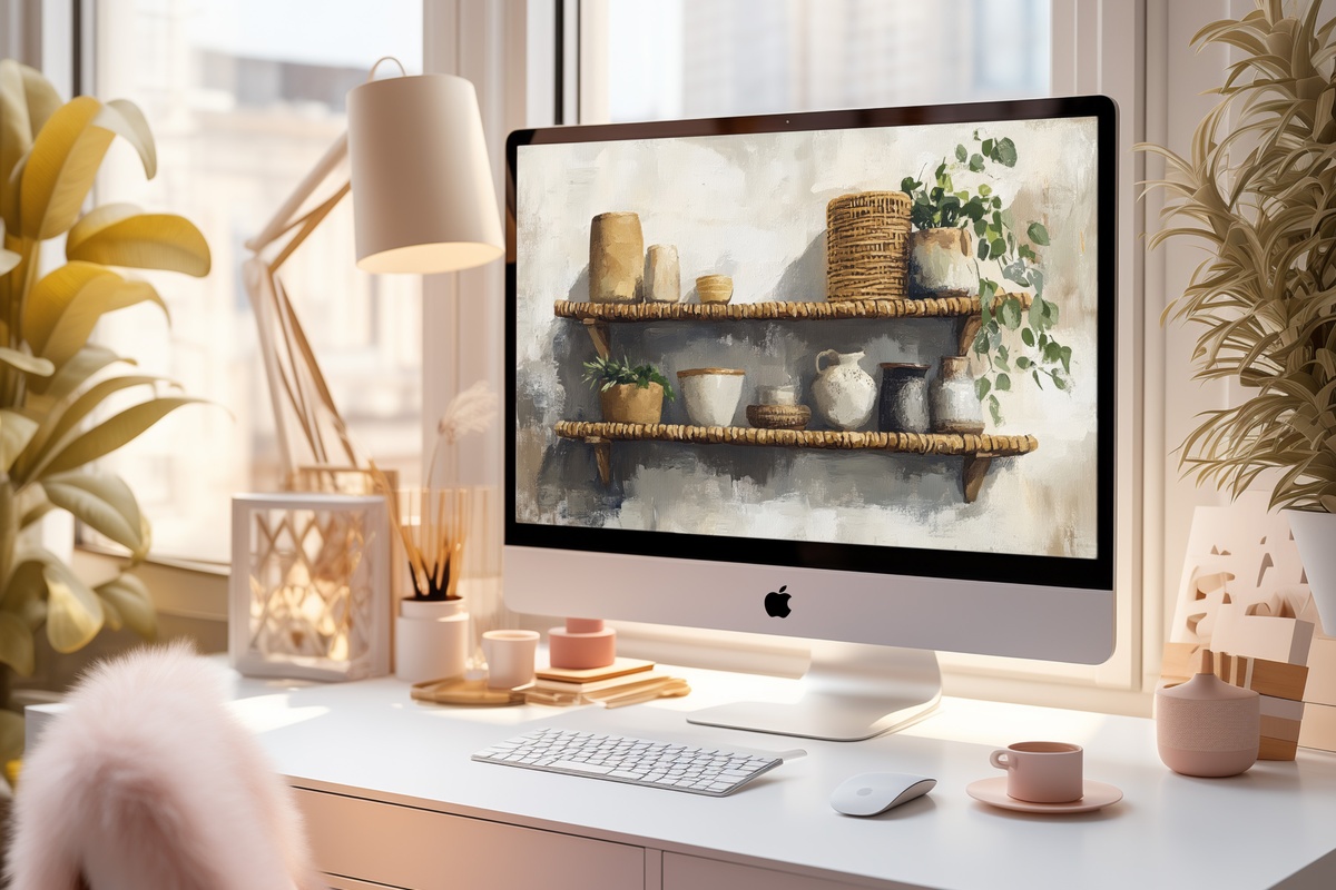 Rattan Shelving Serenity Desktop Wallpaper