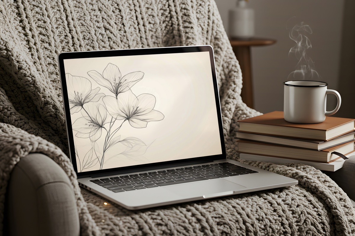 Beige Florals in Outline Grace Desktop Wallpaper