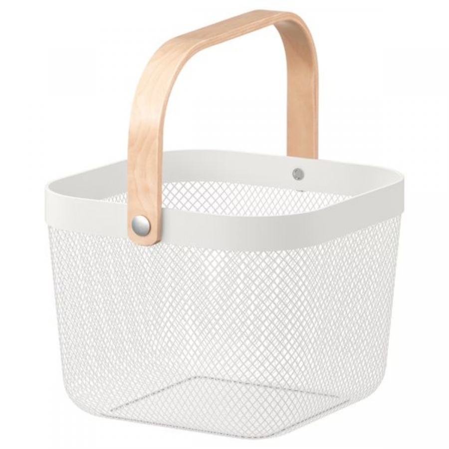 Canasta organizadora blanco, 29x18x7cm, metal/madera