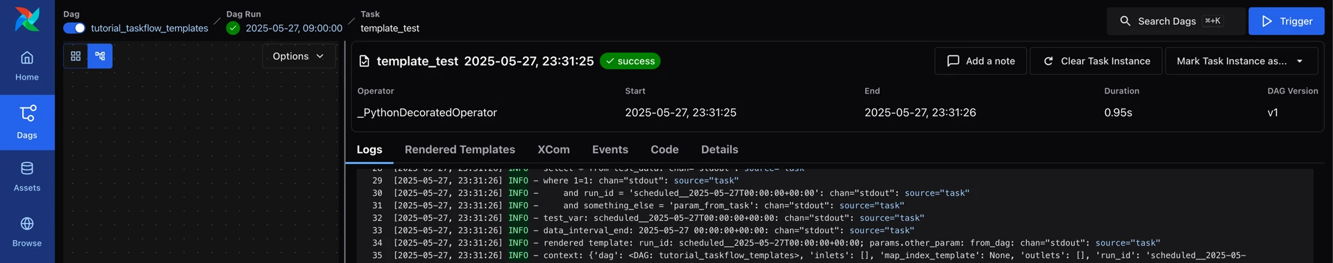 Task 페이지 > Logs 탭
