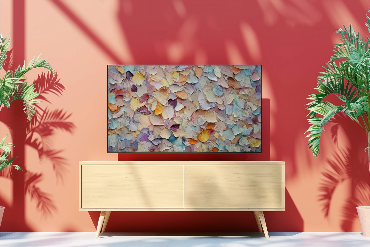 Impressionist Leaf Dance Frame TV Art - falling autumn leaves in impressionist brushwork with gold and red tones
