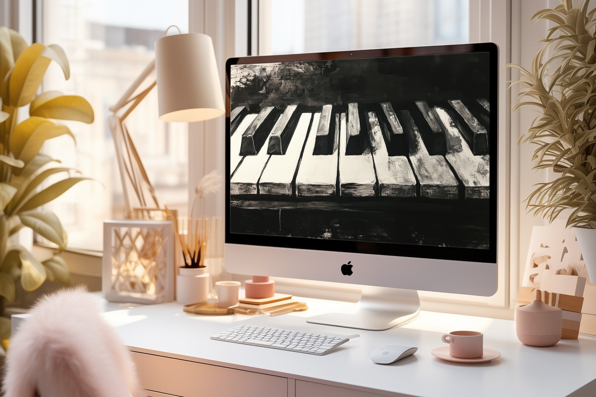 Timeless Piano Elegance Black and White Laptop Wallpaper