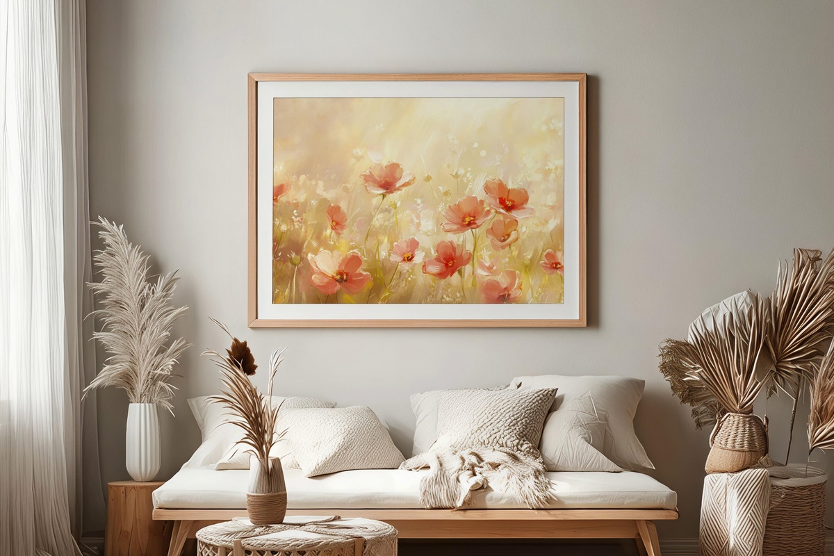 Summer's Radiant Echoes Summer Printable Wall Art — warm honey and peach floral print for the wall