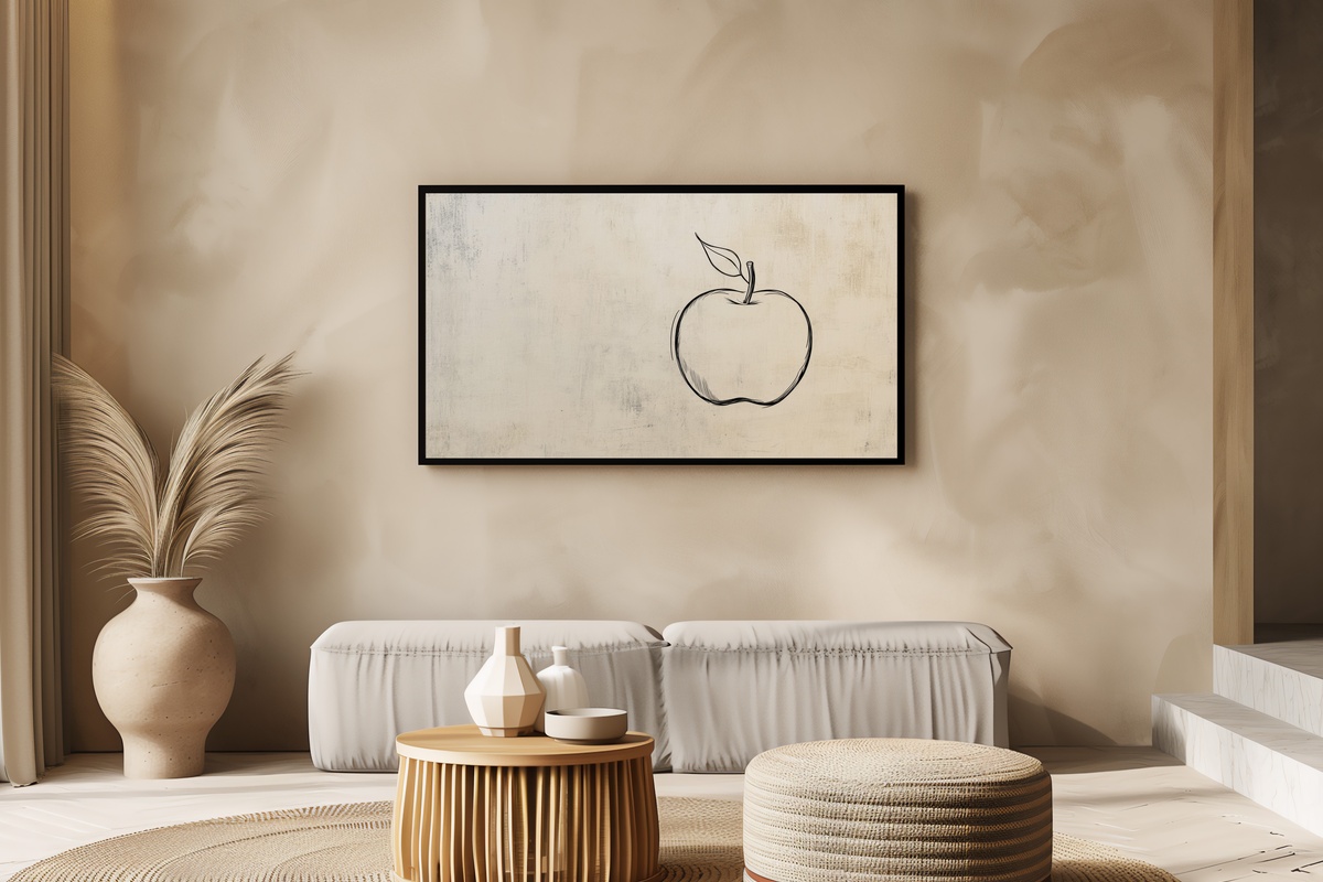 Apple Outline Simplicity Frame TV Art featuring a clean minimalist apple outline on white ground