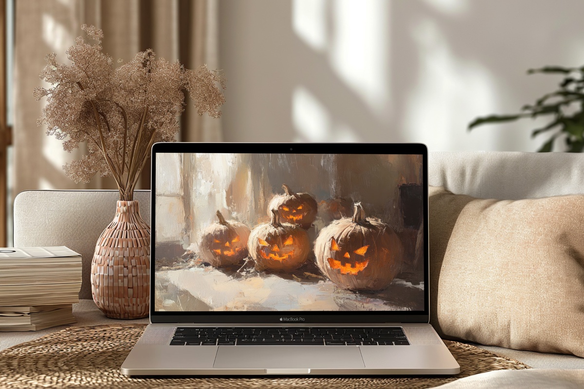 Glowing Jack-O-Lantern Whimsy Halloween Desktop Wallpaper
