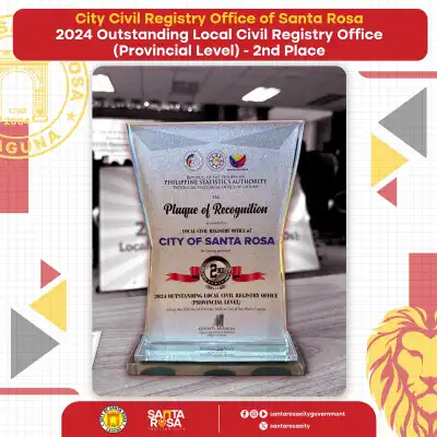 Natatanging Local Civil Registry Office, iginawad sa Santa Rosa CCRO
