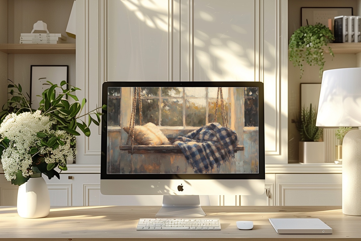 Plaid-Draped Porch Swing Bliss Farmhouse Desktop Wallpaper