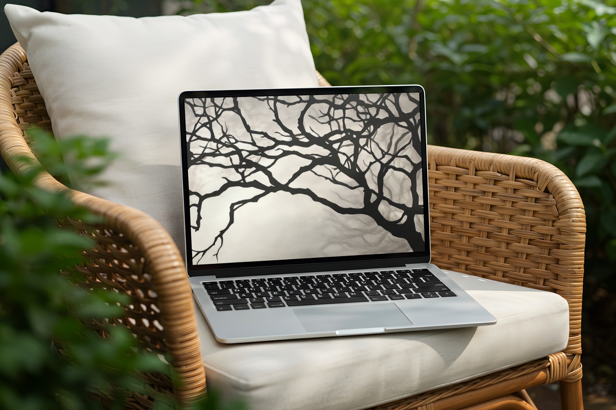 Silhouette of Branches Play Black and White Desktop Wallpaper