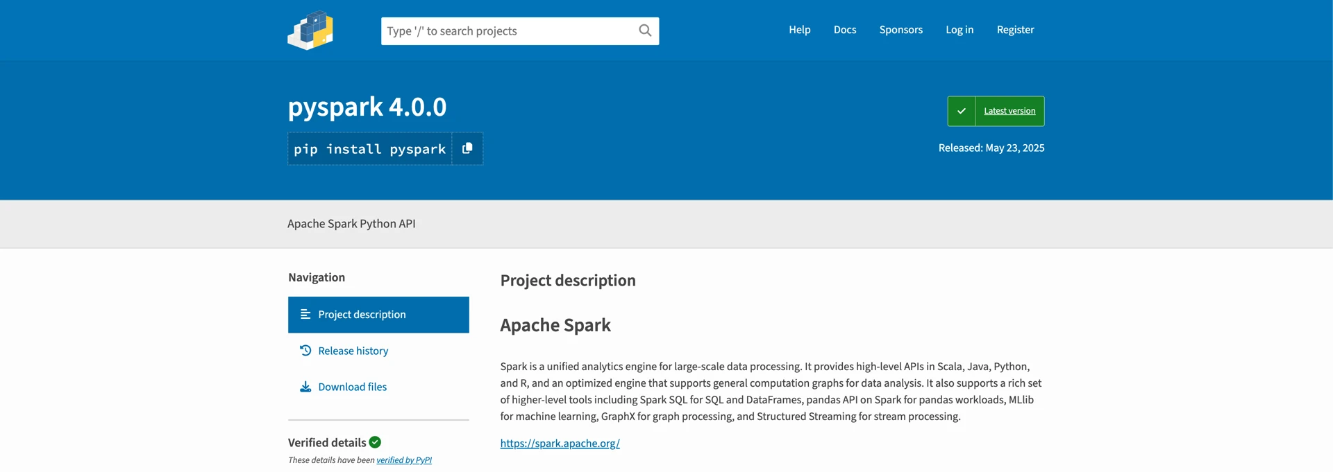 Apache Spark Python API > Project description