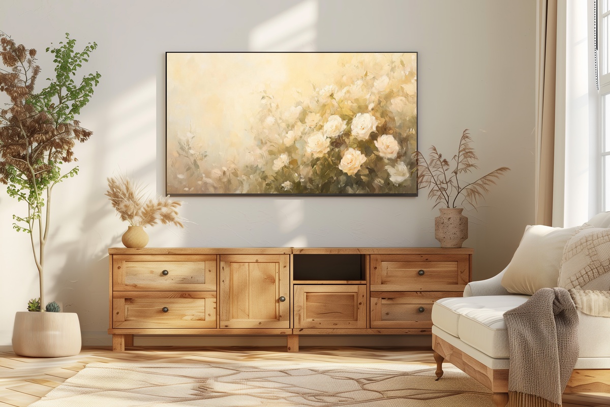 Garden of Blissful Blooms Frame TV Art — impressionist rose garden in full summer bloom