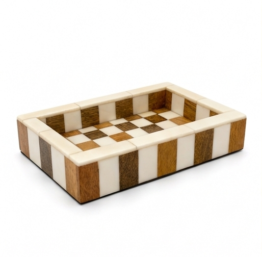 Artisan Wooden & Resin Inlay Serving Tray – Compact Mosaic Design