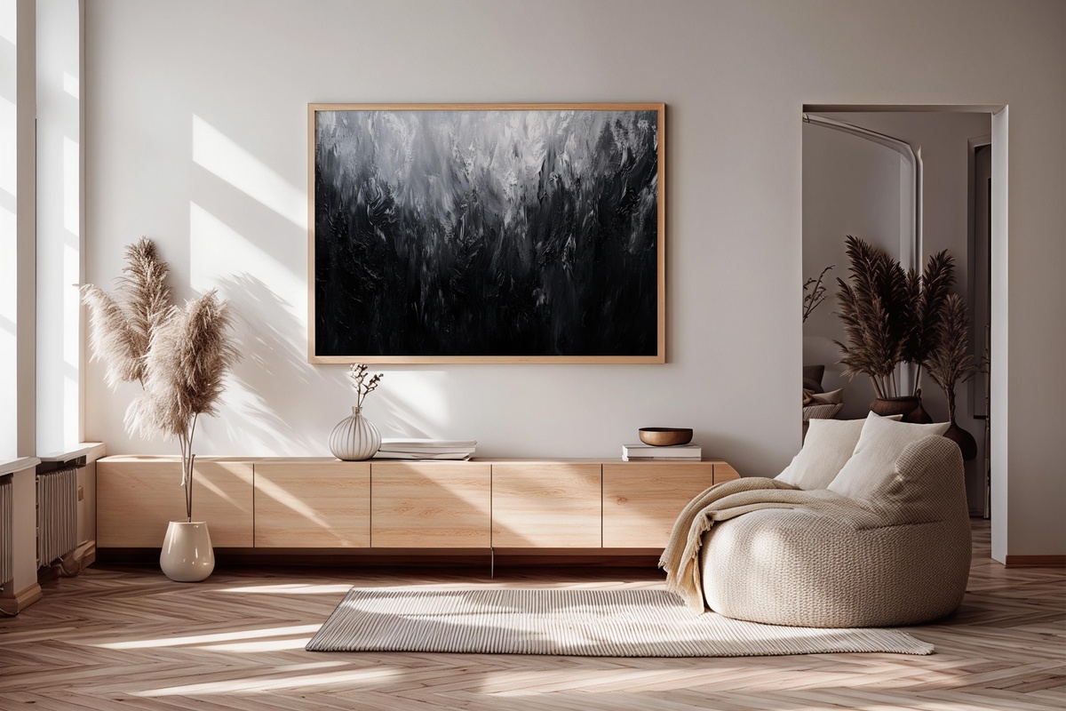 Energetic Brushwork Dynamics Black and White Printable Wall Art