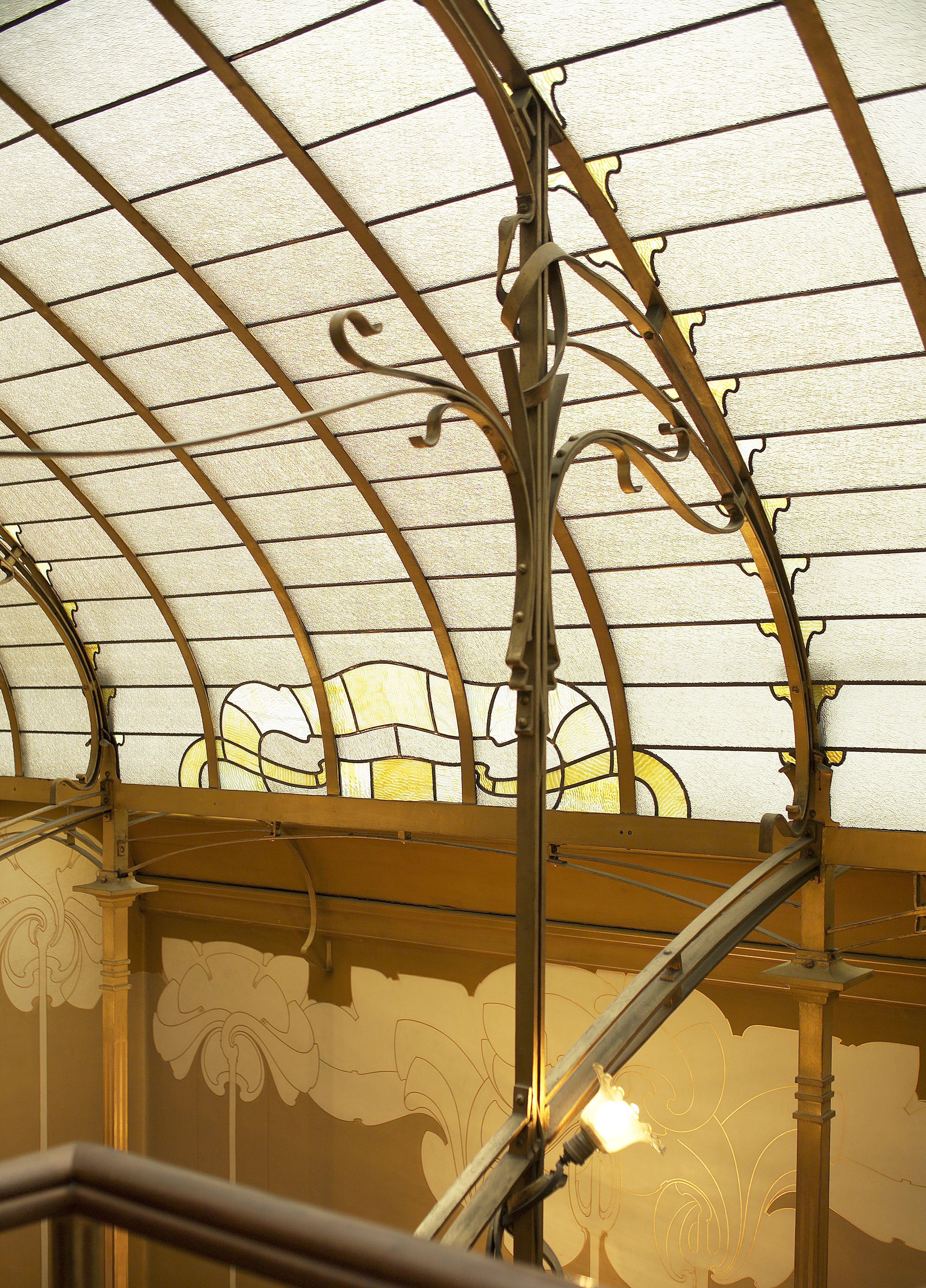 Staircase of Victor Horta's house, Brussels (now the Horta Museum). Wrought iron and painted walls, c. 1898. UNESCO World Heritage Site.