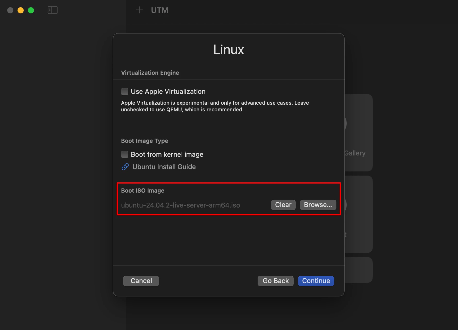 Linux > Boot ISO Image > ubuntu-24.04.2-live-server-arm64.iso