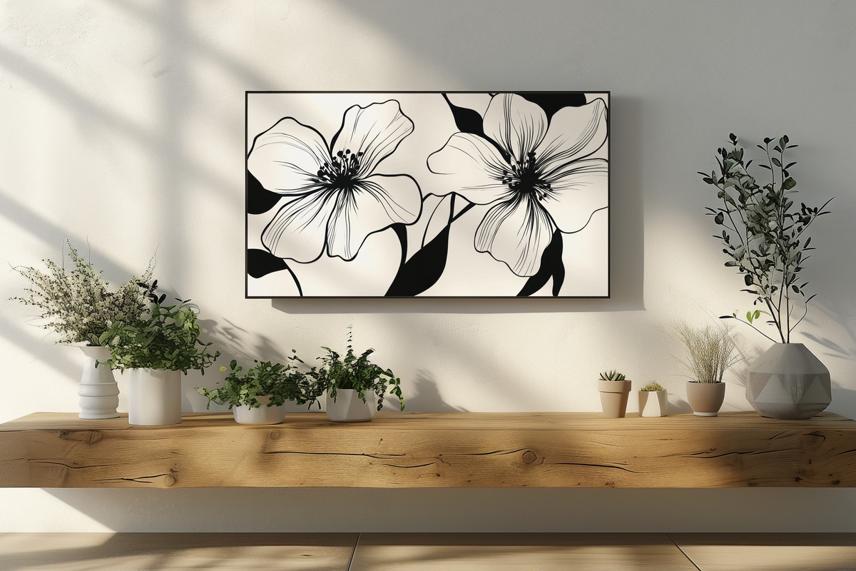 Floral Silhouette Elegance Black and White Frame TV Art