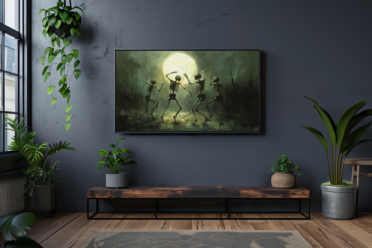 Skeleton Dance in Moonlit Glow Halloween Frame TV Art